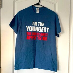 Youngest Child Shirt Size Medium 100% Cotton Blue